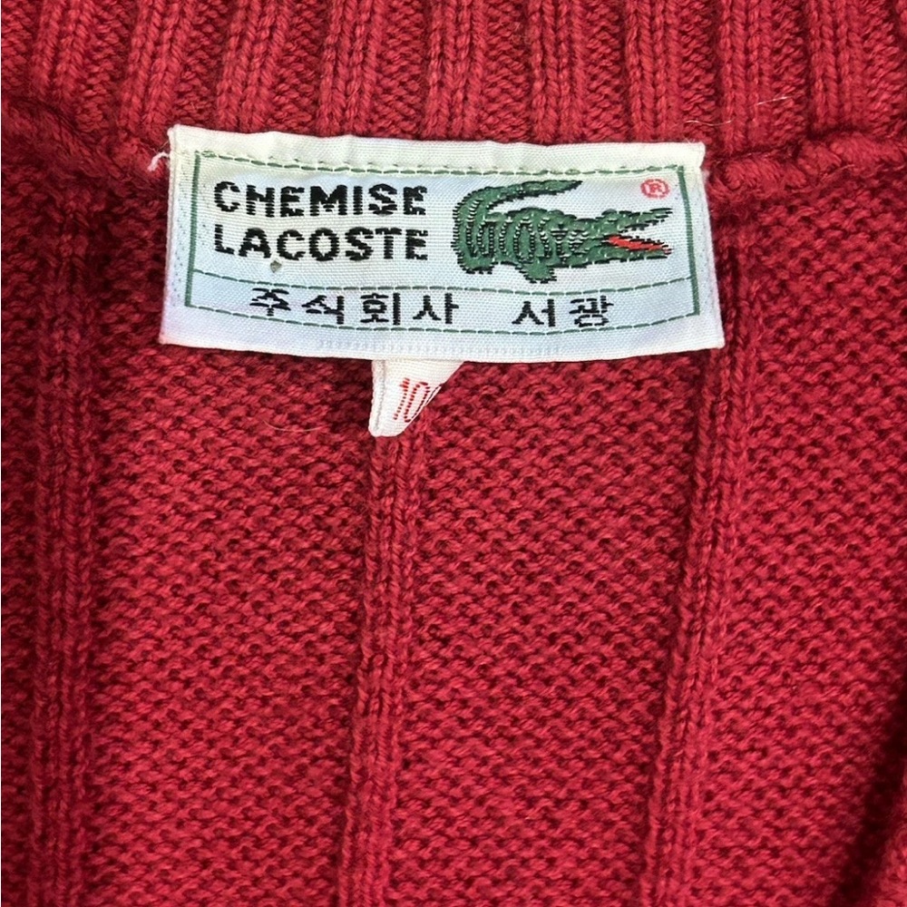 Vintage Chemise Lacoste Izod V Neck Sweater Large Burgundy Red Excellent - Picture 7 of 7